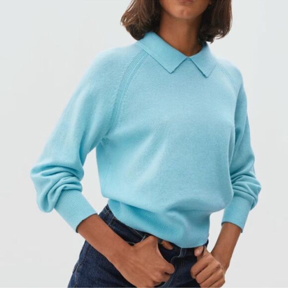 Everlane The Collared Cashmere Sweater in Tiffany Blue - Picture 1 of 7